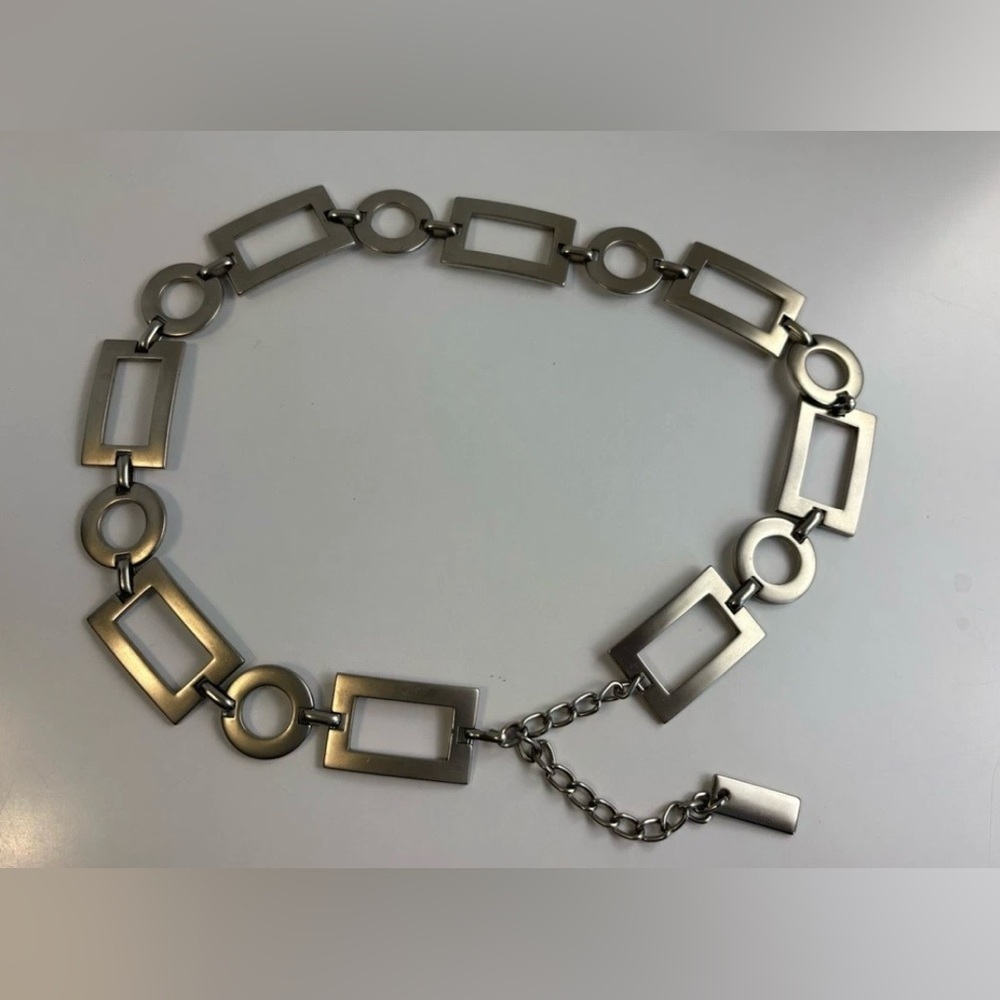 ESCADA Women's Vtg Designer Silver Tone Metal ChainLink Circle Rectangle Belt